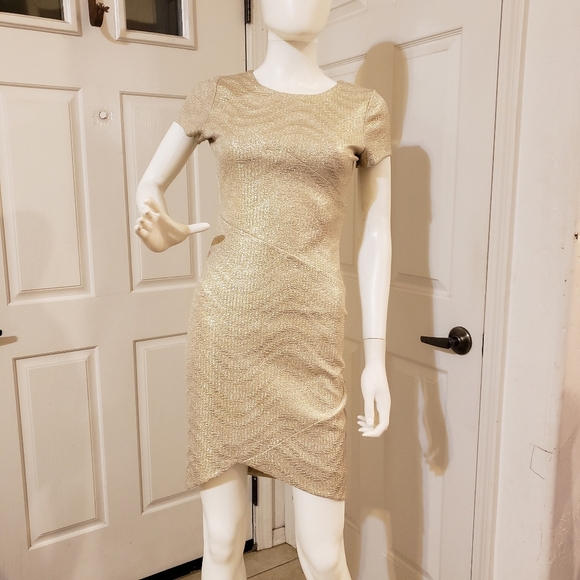 Kaya & Sloane Nordstrom Metallic Gold Texture Knit Dress XS - Picture 1 of 8